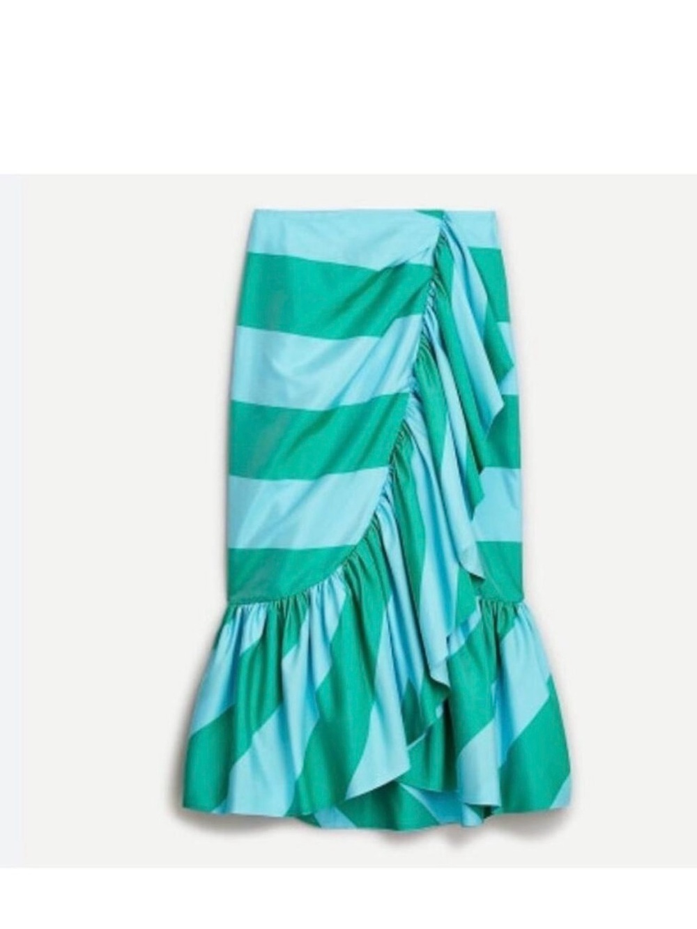 J crew Striped Aqua & Teal Ruffle Midi Skirt